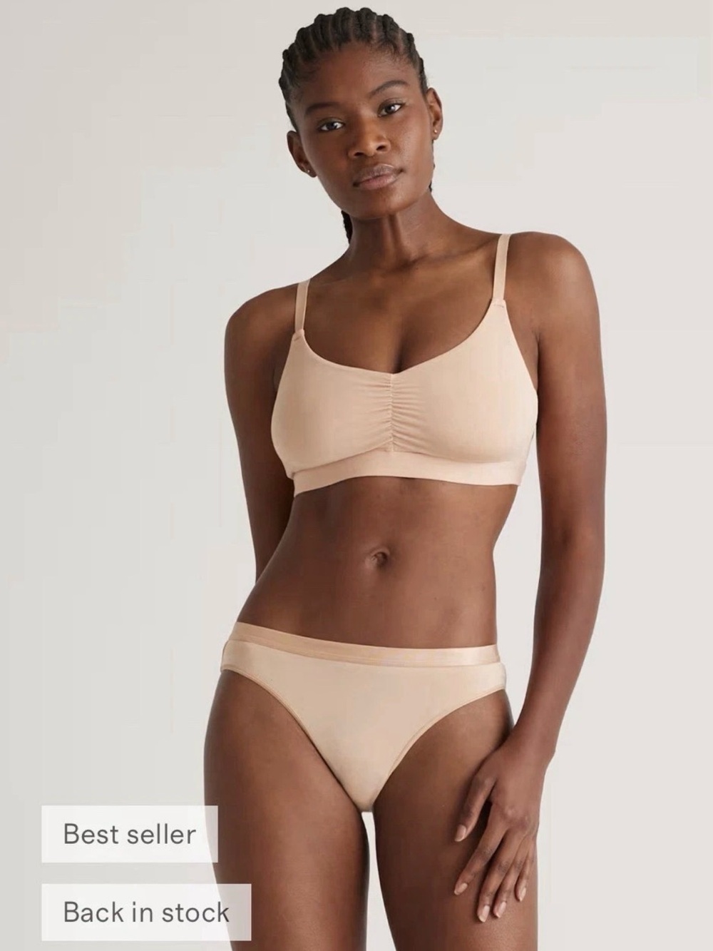 NWOT Quince Micro-modal Ruched Bralette Sz XS in Sand